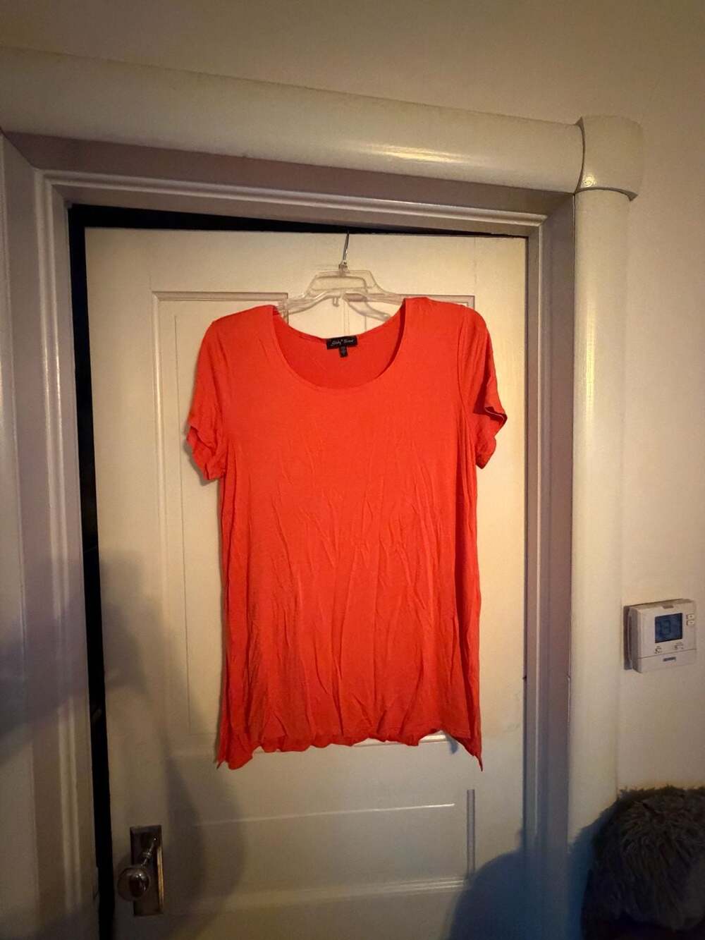 Sinky Brand Short Sleeve Top Size L Orange Rayon Spandex